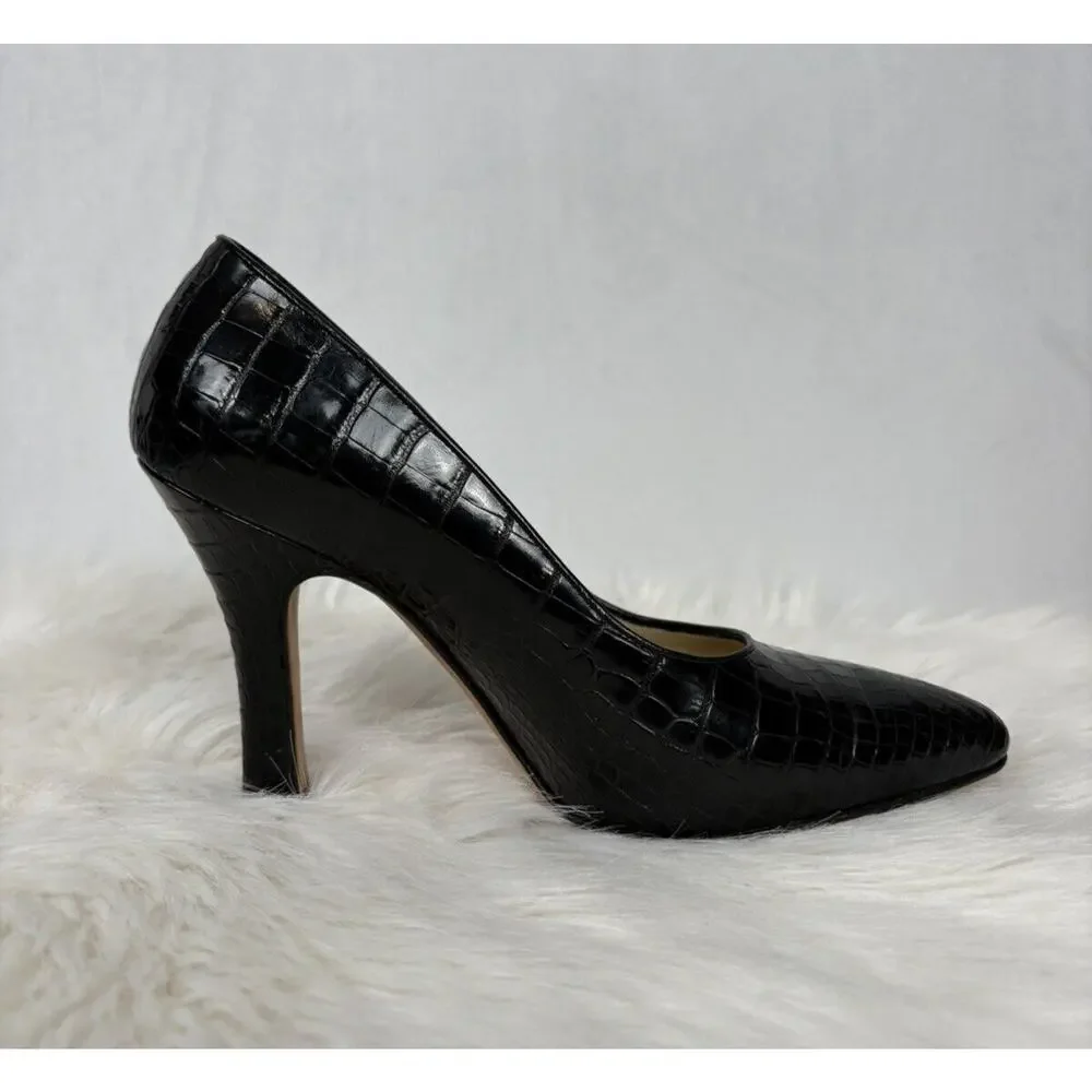 Manolo Blahnik Stiletto Pointed Toe Pumps Black Alligator Crocodile Size 37 - Picture 2 of 10